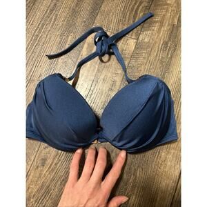 Victoria’s Secret The Tease Halter Solid Blue, 32DD Underwire Bikini Top swim